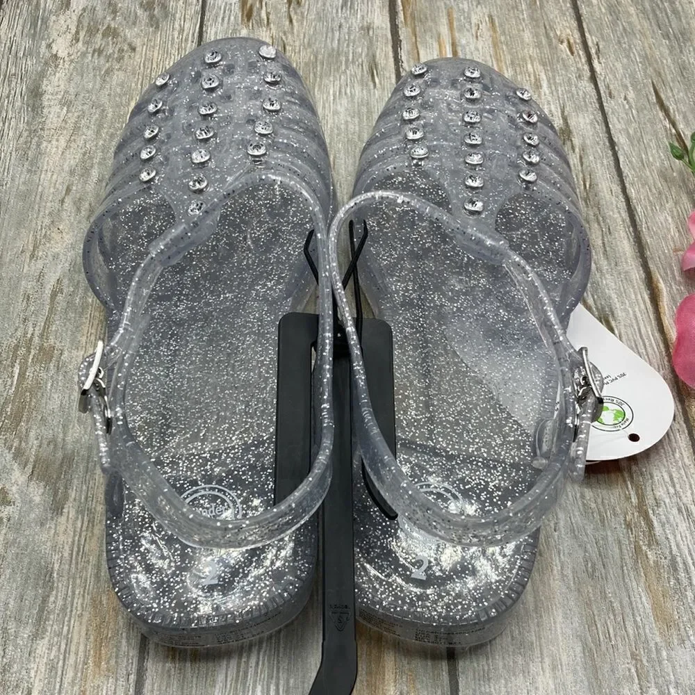 Little Girl's Crystal Jelly Silver Glitter Studded Sandals Shoes Size 2